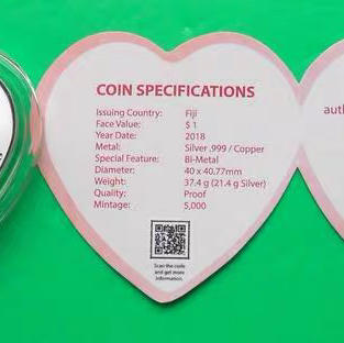 斐济2018年爱情颂歌心形双金属镶嵌纪念银币 商品图4