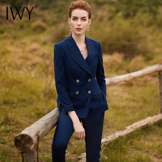 IWY/深蓝色长袖西装长裤套装CP9306 商品图3