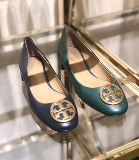 5折特价！Tory burch TB金标圆扣小低跟皮鞋