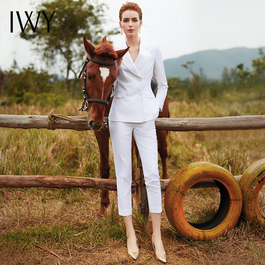 IWY/西装套装女小香风高冷御姐时尚显瘦小脚裤潮流白色条纹职业装CP9320 商品图4