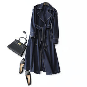 CS-T-YL-97033新款英伦风经典高端气质双排扣腰带中长款风衣TZW