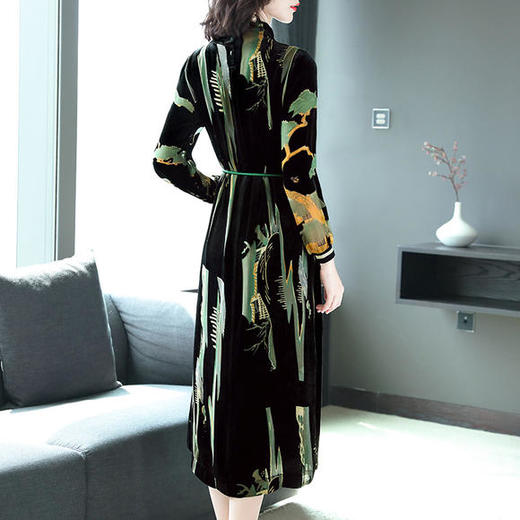 AHM-fls0926新款气质高领百搭丝绒连衣裙TZW 商品图3