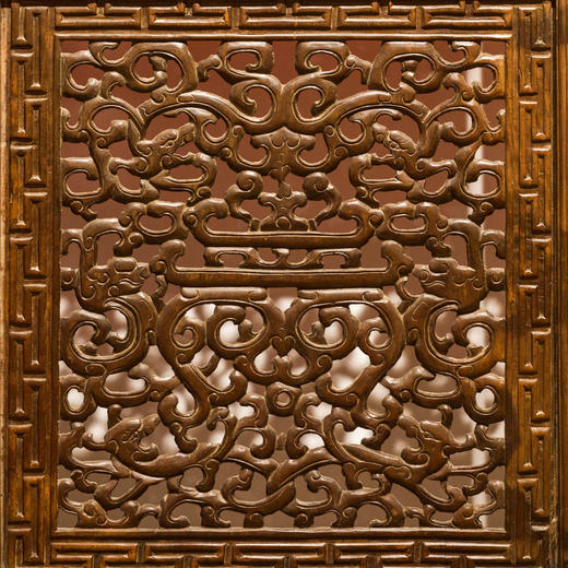 明代黄花梨透雕螭龙纹福禄寿十二扇围屏