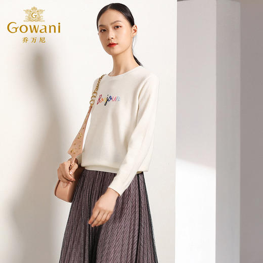 乔万尼羊毛针织衫秋装时尚宽松印花套头外穿长袖上衣女EN3M402 商品图1