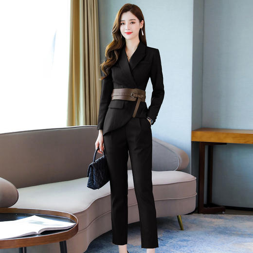 WZNH-WH91339韩版时尚秋季新款气质通勤不规则小西装直筒裤两件套 商品图3