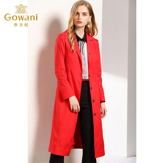 乔万尼秋季流行外套通勤简约红色修身系带风衣女长款过膝EN3A338 商品图1