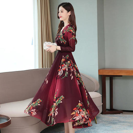 HT-726印花雪纺连衣裙碎花大摆时尚宽松中腰女士长连衣裙 商品图4