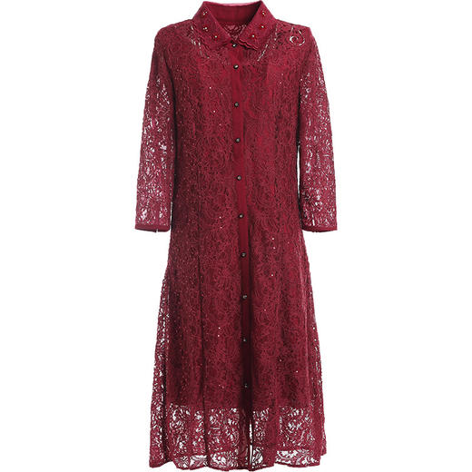 乔万尼秋装蕾丝修身绣花红装宴会礼服七分袖连衣裙女中长EN3E370 商品图3