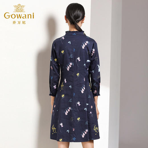 乔万尼秋装修身显瘦印花气质长袖连衣裙中长款春秋EN3E360 商品图2