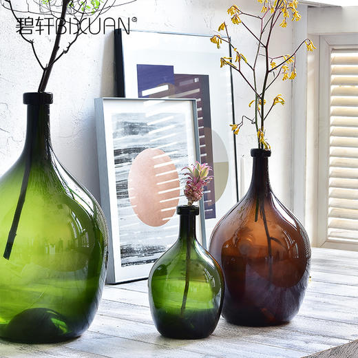 碧轩西班牙手工彩色透明大玻璃花瓶摆件样板间陈列落地花器家居装饰 商品图1