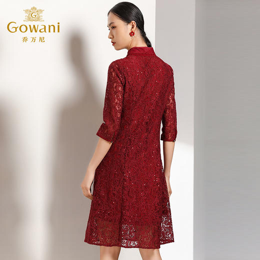 乔万尼秋装蕾丝修身绣花红装宴会礼服七分袖连衣裙女中长EN3E370 商品图1