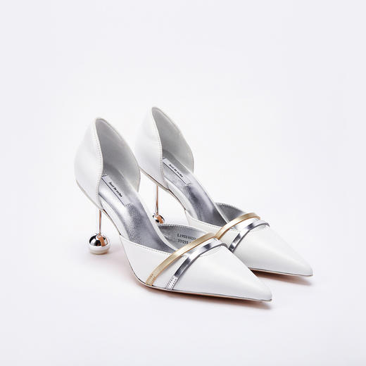 lost in echo双条带中空高跟单鞋 白色时尚尖头双球跟女鞋 商品图1