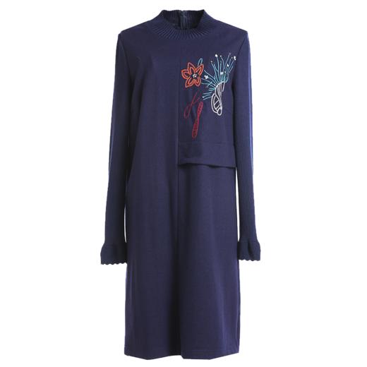 乔万尼羊毛连衣裙秋季半高领绣花直筒长袖打底裙中长EN3E372 商品图3