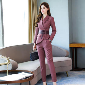 WZNH-WH91339韩版时尚秋季新款气质通勤不规则小西装直筒裤两件套