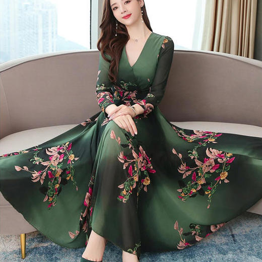 HT-726印花雪纺连衣裙碎花大摆时尚宽松中腰女士长连衣裙 商品图2
