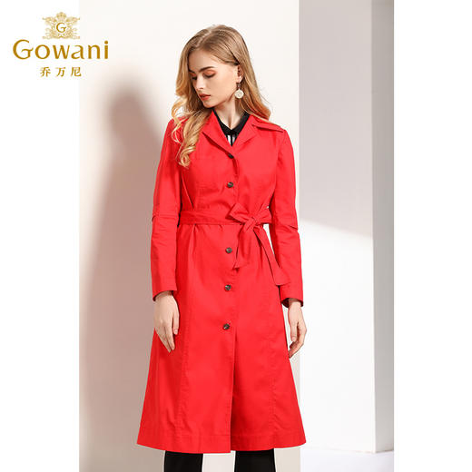 乔万尼秋季流行外套通勤简约红色修身系带风衣女长款过膝EN3A338 商品图2