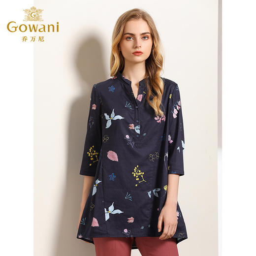 乔万尼秋装衬衫宽松套头气质印花七分袖上衣女中长款春EN3C383 商品图1