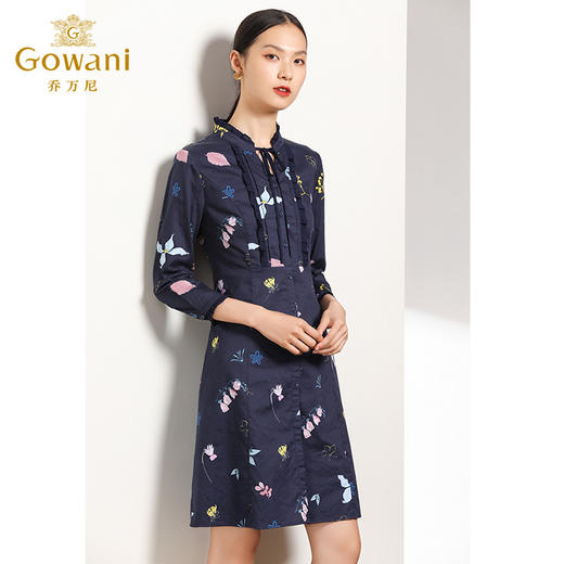 乔万尼秋装修身显瘦印花气质长袖连衣裙中长款春秋EN3E360 商品图1