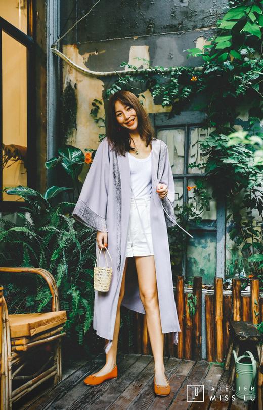 AtelierMissLu / Susy-香芋紫流苏装饰长外套 商品图0