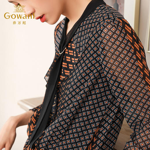 乔万尼春秋装几何图案时尚宽松气质领带上衣长袖衬衫EN3C387 商品图1