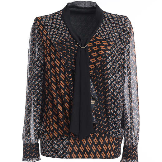 乔万尼春秋装几何图案时尚宽松气质领带上衣长袖衬衫EN3C387 商品图3