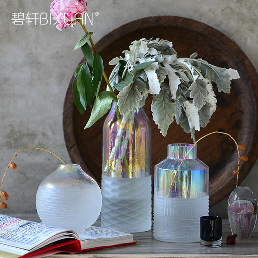 碧轩现代轻奢透明玻璃花瓶摆件 美式创意手工珠光玻璃花器家居装饰品 商品图4