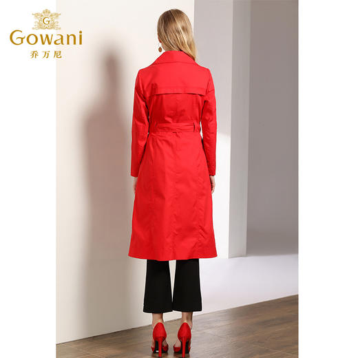 乔万尼秋季流行外套通勤简约红色修身系带风衣女长款过膝EN3A338 商品图3