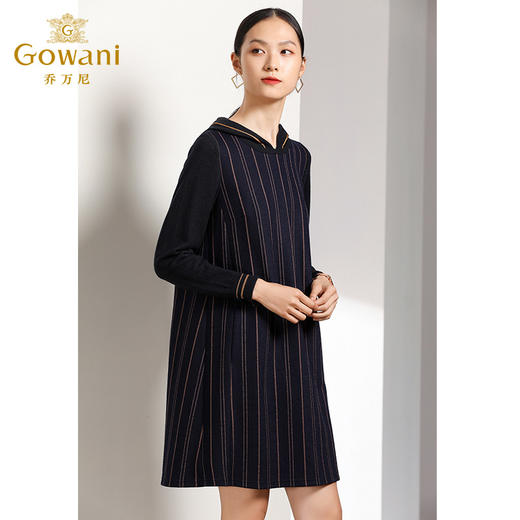 乔万尼连衣裙秋装女条纹连帽宽松直筒长袖打底连衣裙中长EN3E373 商品图2