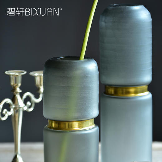 碧轩欧式简约时尚金属玻璃花瓶创意插花干花家居摆件客厅桌面电视柜 商品图3