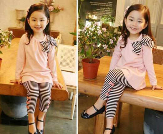 【童装】.女童长袖间条裤套装 商品图1