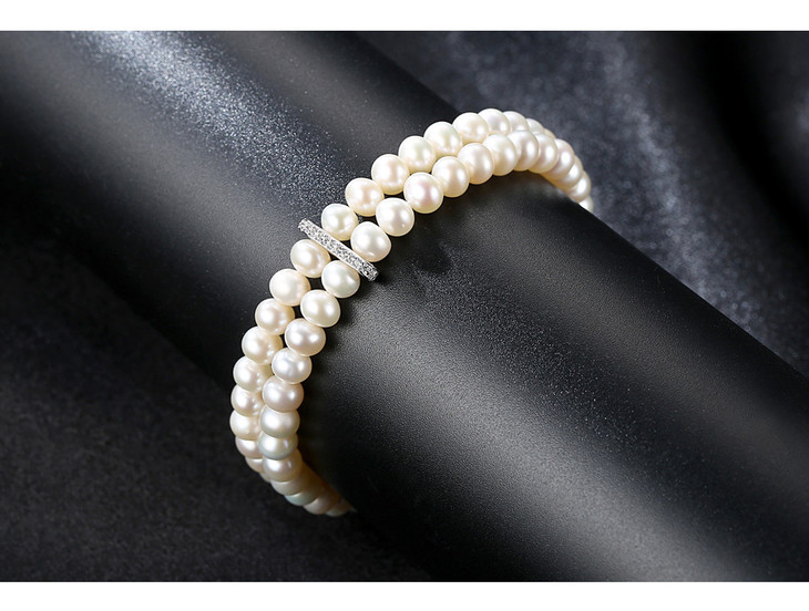 s925纯银天然淡水双排珍珠手链lmfb0010