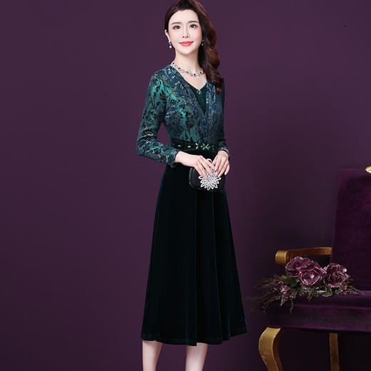 WXY-3930W秋季新款韩版时尚烫钻修身显瘦长袖连衣裙 商品图1