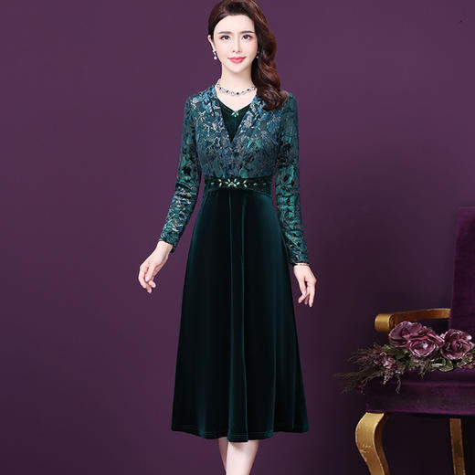 WXY-3930W秋季新款韩版时尚烫钻修身显瘦长袖连衣裙 商品图2