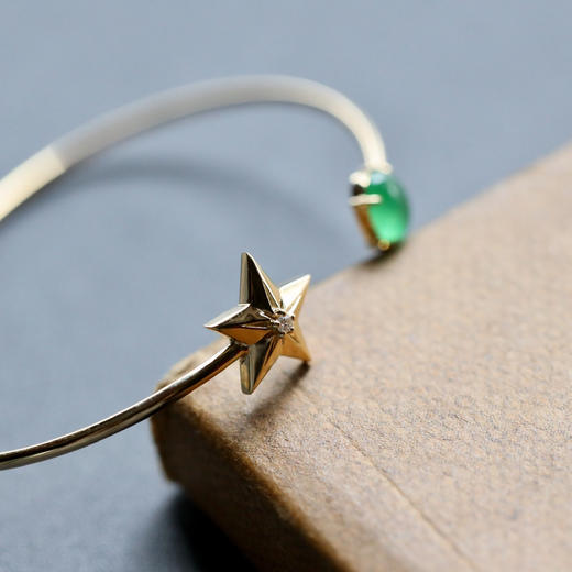 高冰种阳绿翡翠蛋面小星星手镯18k黄金钻石镶嵌 商品图7