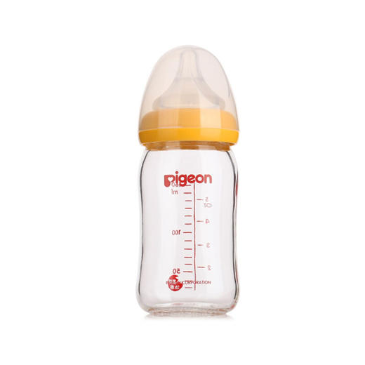【一般贸易】【精品推荐】日本贝亲原装进口Pigeon 耐热玻璃阔口奶瓶橘 160ml（黄色） 商品图0