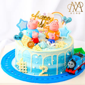 3020“小猪佩奇与托马斯” 蓝渐白淋 （送小朋友 周岁 百天 ）