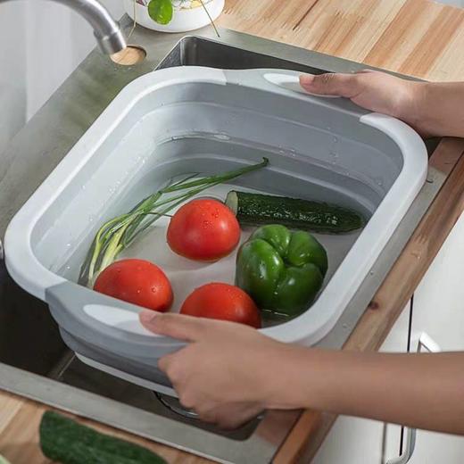【切菜+储存+排水 多功能切菜板 】节约空间 一盆多用 可折叠沥水篮 厨房多功能水槽切菜板 商品图2