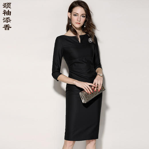 颈袖添香-连衣裙-小红裙 简约大气 干练修身 显瘦显白 J8182257C 商品图2