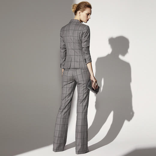 J83A2649颈袖添香春秋新款格子OL气质职业装女士小西装裤套装时尚正装J83A2649 商品图1