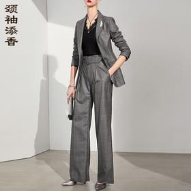 孤品 J91A3387颈袖添香小西装套装春装新款时尚职业装正装两件套西服女套裤J91A3387
