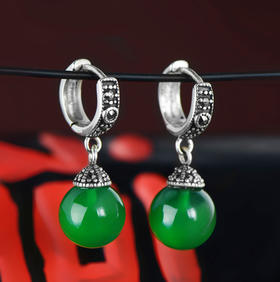 JP-903030402古泰银绿玉髓耳坠圆珠耳环