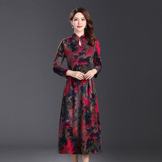 YCE1722-8807复古人棉修身大码连衣裙 商品图2