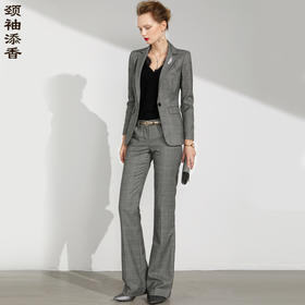 威尔士亲王格 颈袖添香-套裤-J83A3337颈袖添香装新款OL职场装女装时尚工作服女士西装长裤套装J83A3337