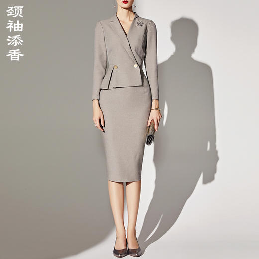 J8383065A颈袖添香时尚V领礼服气质修身包臀通勤职业连衣裙女J8383065A 商品图1