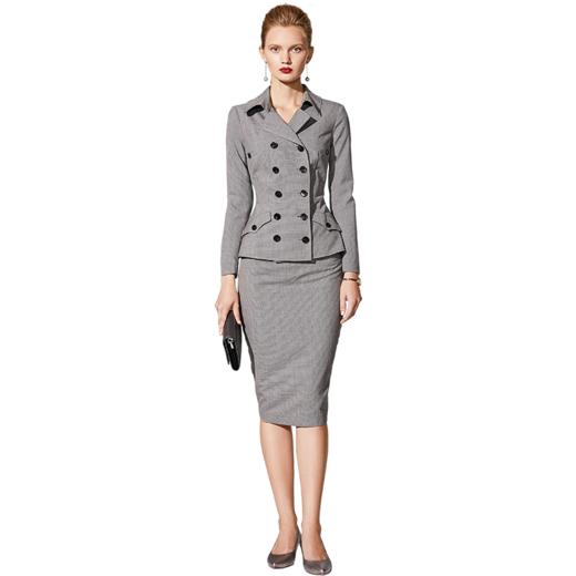 千鸟格丝毛 灯罩款J9103011颈袖添香春装新款时尚OL职业装套裙修身羊毛职场气质女装女J9103011 商品图4