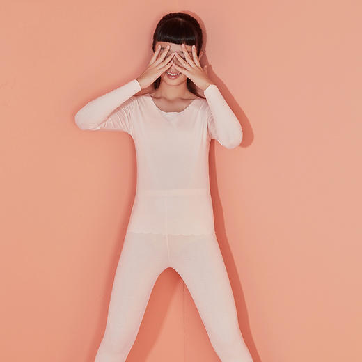 Ubras少女无痕莫代尔保暖内衣套装学生秋家居服秋衣基础打底高弹 商品图0