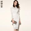 白玫瑰蕾丝-J7180053C颈袖添香时尚职场修身通勤女士包臀蕾丝连衣裙女中长款J7180053C 商品缩略图0