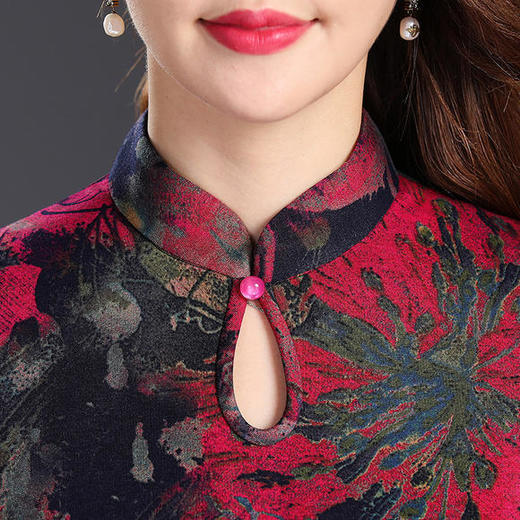 YCE1722-8807复古人棉修身大码连衣裙 商品图3