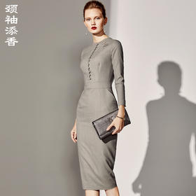 J8382861A颈袖添香季气质修身收腰显瘦职场装包臀正装工装连衣裙J8382861A