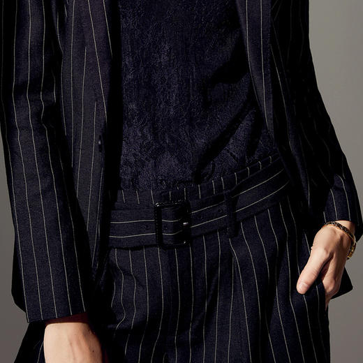 J83A2949颈袖添香春秋新款时尚气质职业装正装条纹小西装女阔腿裤套装J83A2949 商品图3